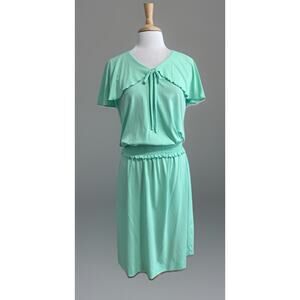 TONI TODD Aqua Green 60s 70s Vintage Skirt Shawl Collar Top Set Retro size M